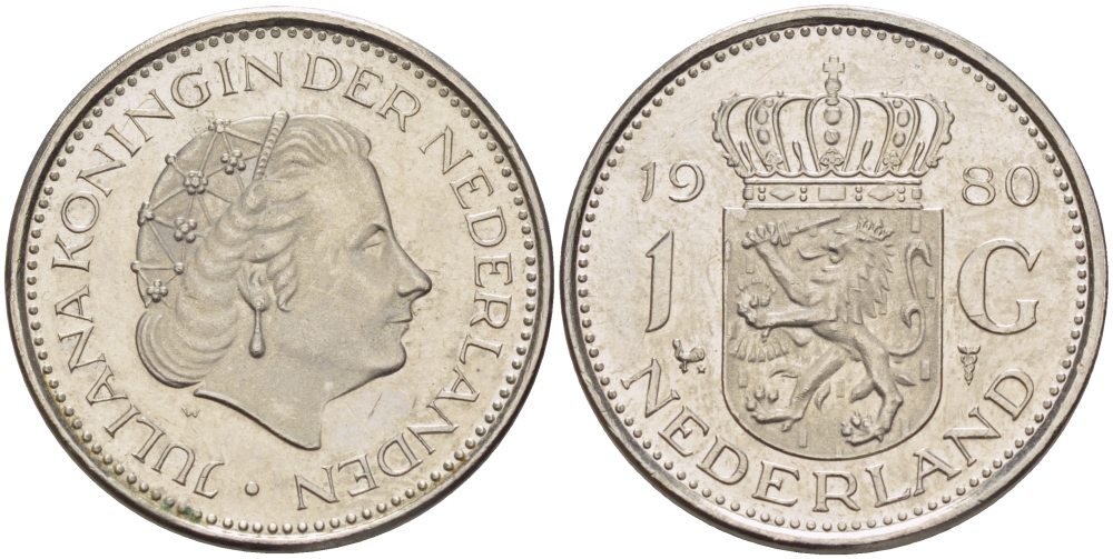 Нидерланды 1 гульден 1980 Юлиана (1948-1980) KM 184а никель 31-912