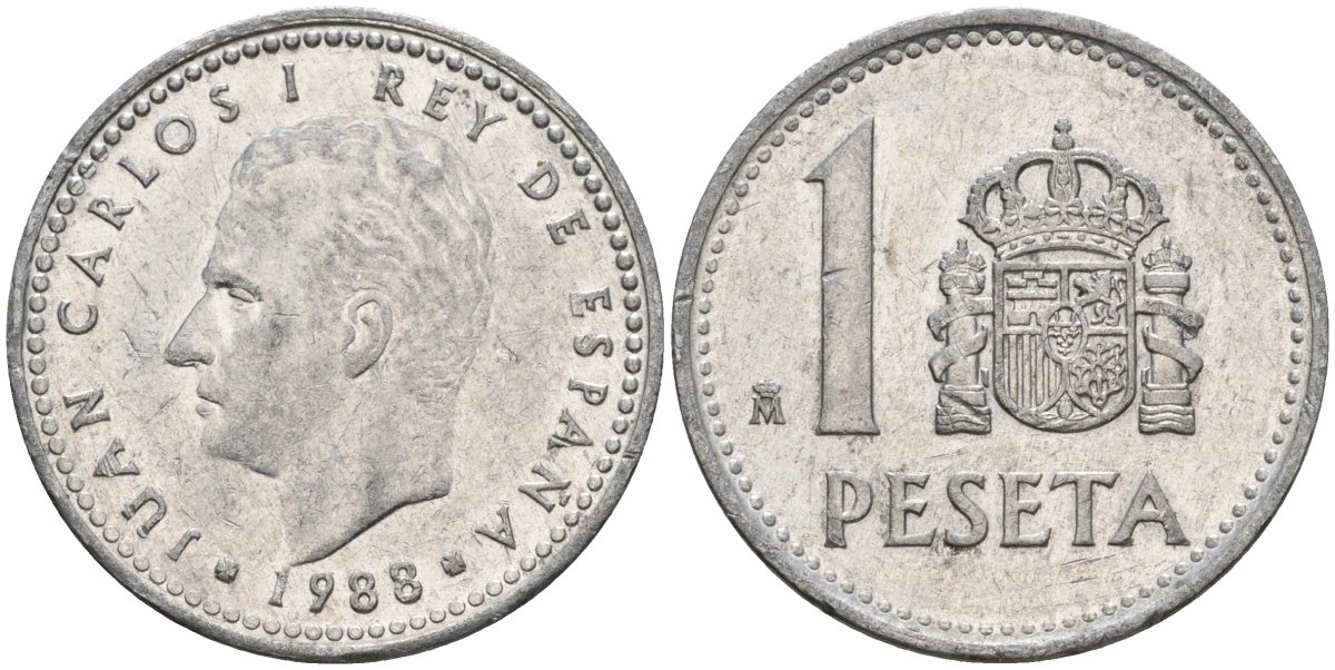 Испания 1 песета 1988 M, Хуан Карлос I (1975-2014) KM 821 алюминий 4448-816