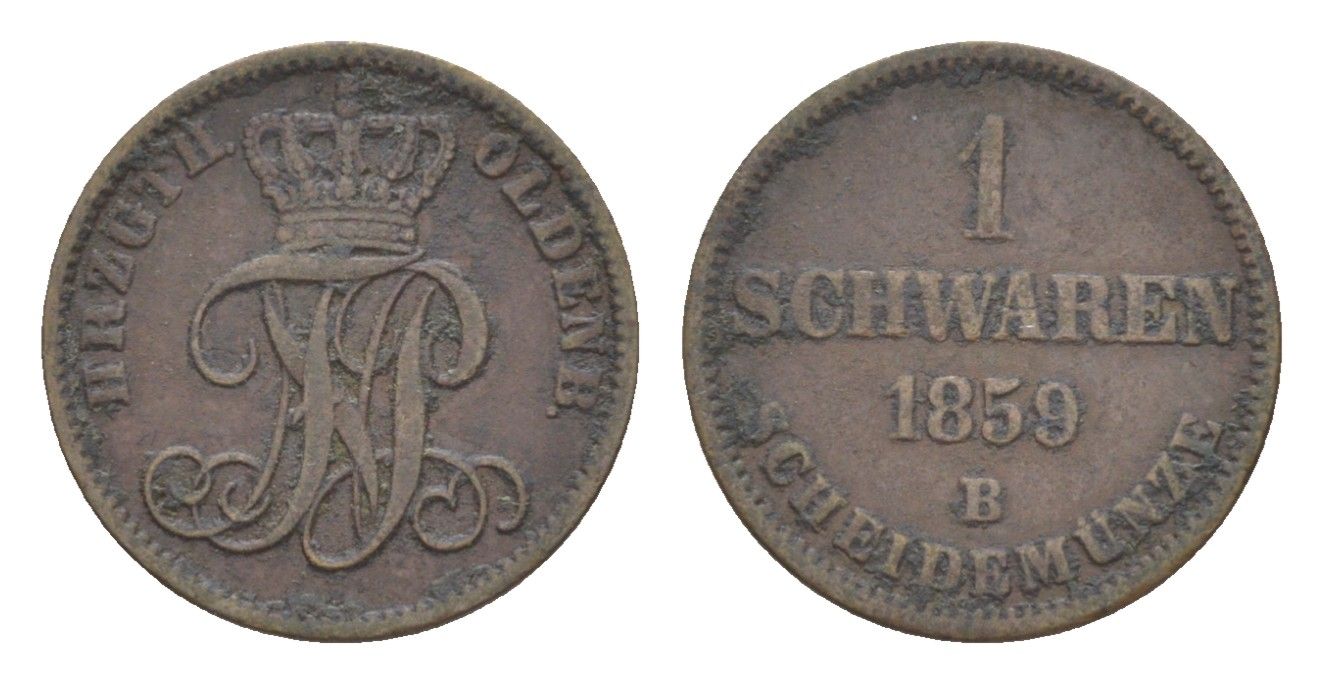 Ольденбург 1 шварен 1859 B, Петр II KM 190 медь 4644-234