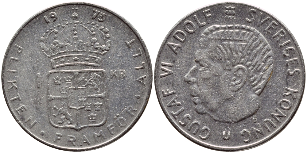 Швеция 1 крона 1973 Густав VI Адольф (1950-1973) KM 826а медь плакированная медно-никелем 4395-615