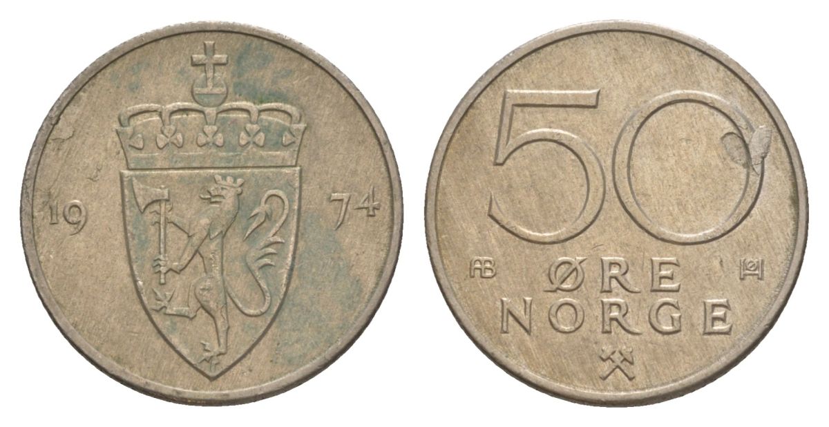 Норвегия 50 эре 1974 Улаф V (1957-1991) KM 418 медно-никель 4635-442