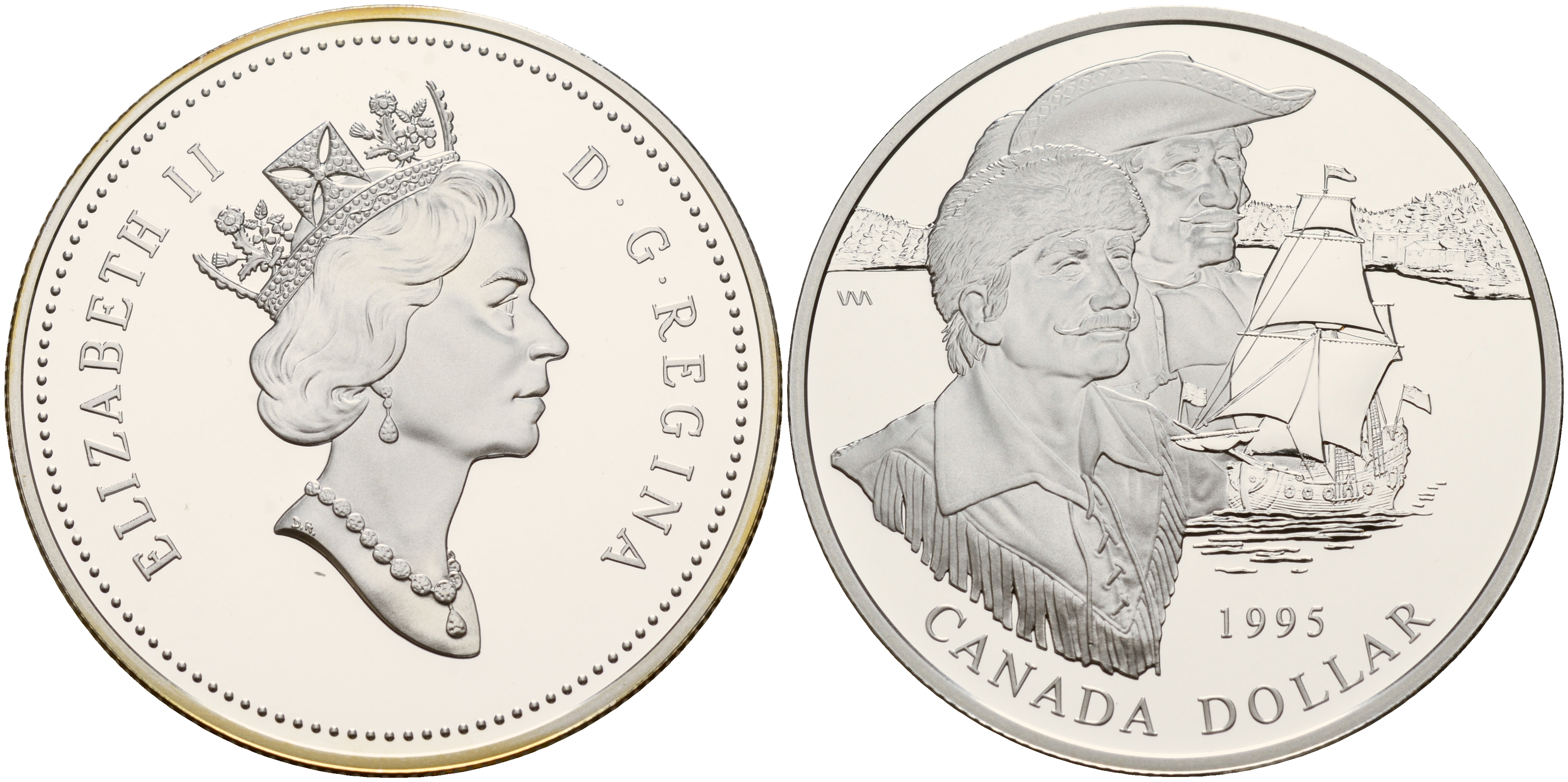 Канада 1 доллар 1995 Компания Гудзонова залива, одна из старейших торговых компаний Северной Америки, основана в 1670 году, в оригинальной коробке, с сертификатом КМ 259 серебро PROOF 5-6-4-20