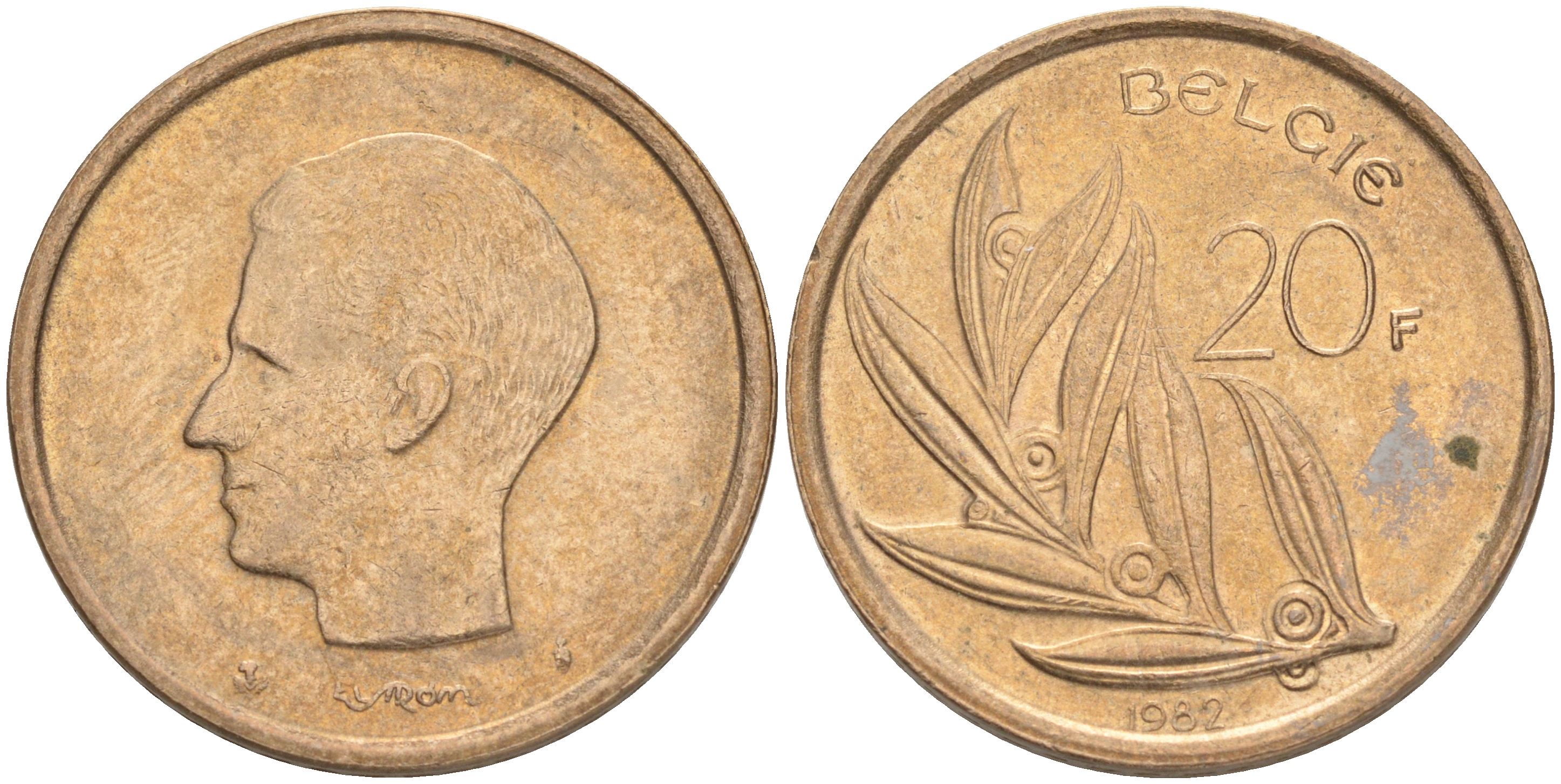 БЕЛЬГИЯ 20 ФРАНКОВ 1982 BELGIE KM 160 никель бронза 4556-657