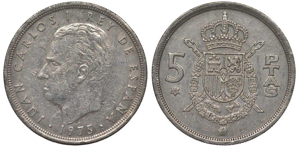 Испания 5 песет 1975 (76) Хуан Карлос I (1975-2001) KM 807 медно-никель 4128-1011