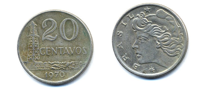 Бразилия 20 сентаво 1970 голова Свободы влево KM 579.2, Schon 84a медно-никель 51-4635