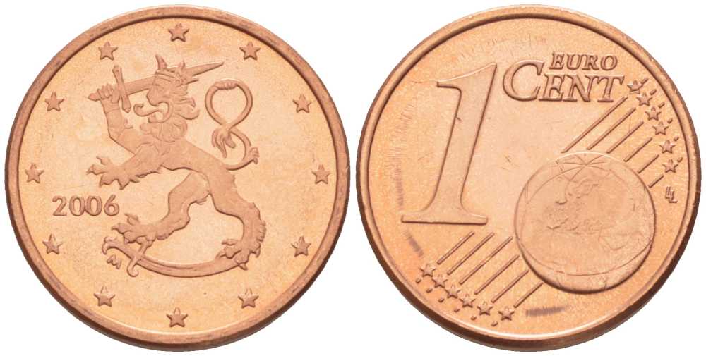 ФИНЛЯНДИЯ 1 ЕВРОЦЕНТ 2006 M KM 98 сталь плакированная медью UNC 214-311