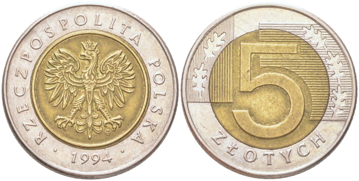 Польша 5 злотых 1994 Y 284 биметалл aUNC 4122-716