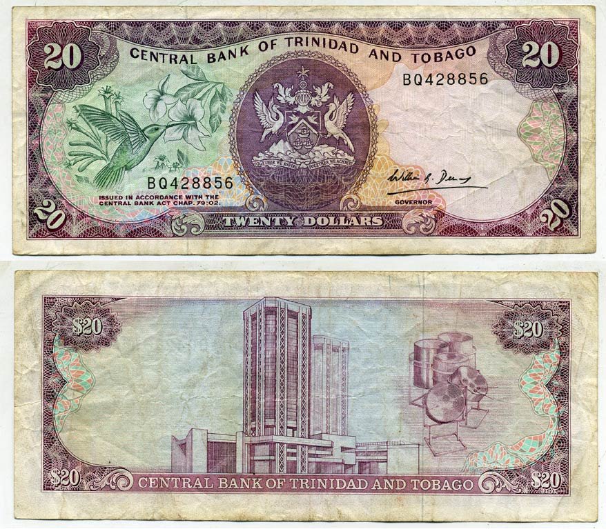 Тринидад и Тобаго 20 долларов 1985 ПОДПИСЬ 5 Pick 39b бумага 6300-5-1-2