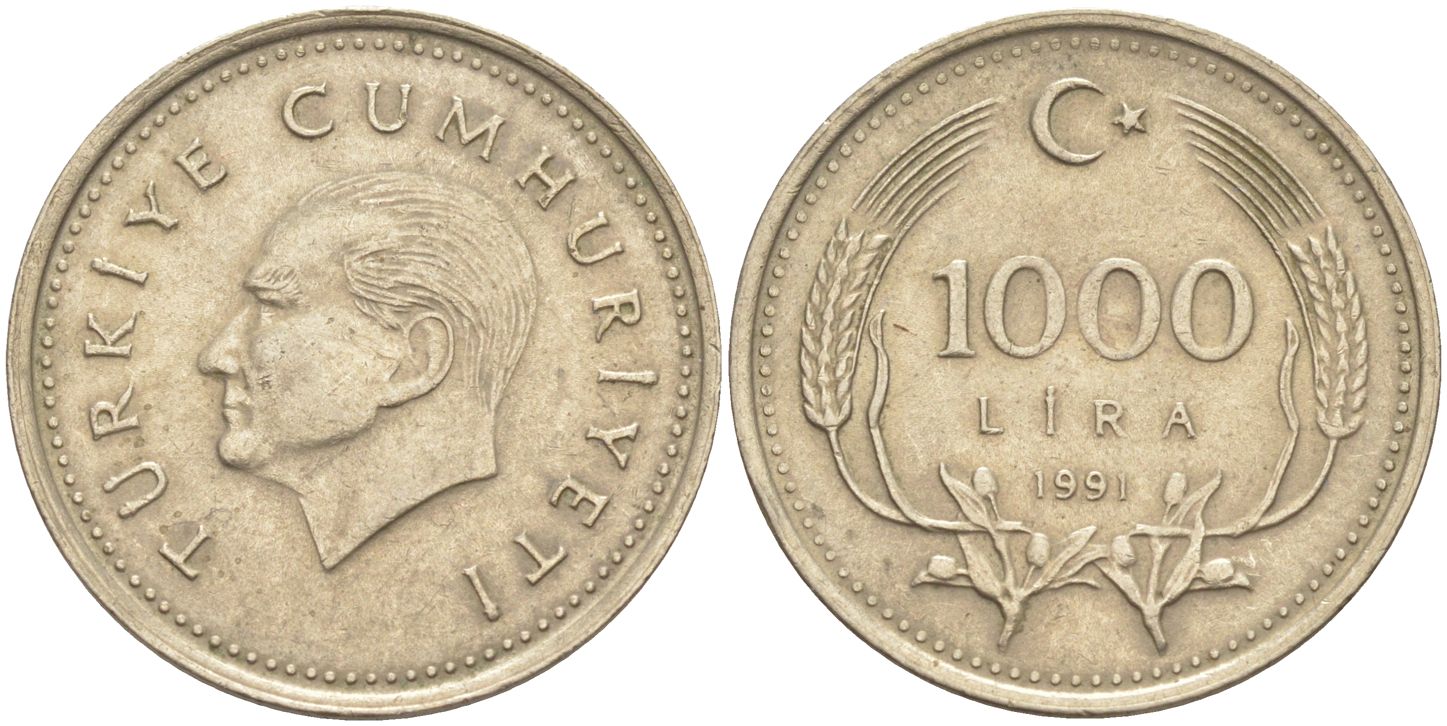 Турция 1000 лир 1991 Кемаль Ататюрк KM 997 медь никель цинк 108-1042