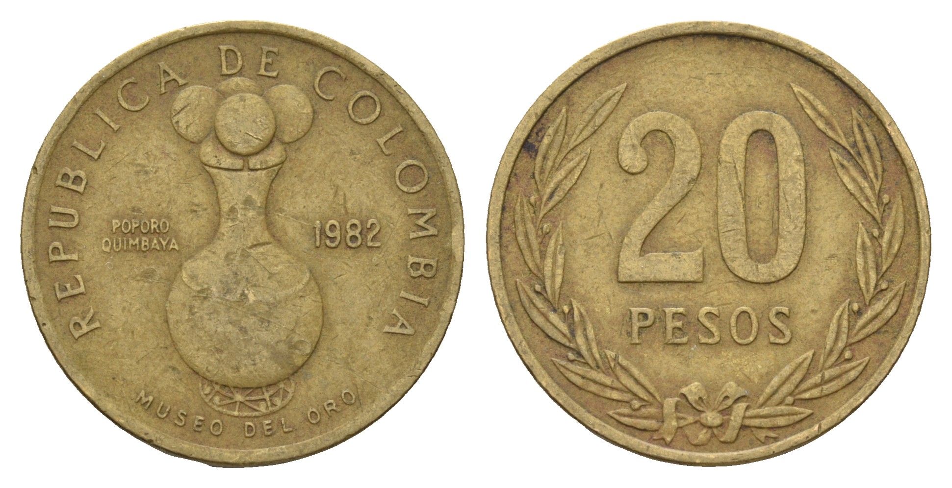 Колумбия 20 песо 1982 KM 271 алюминиевая бронза 4142-317