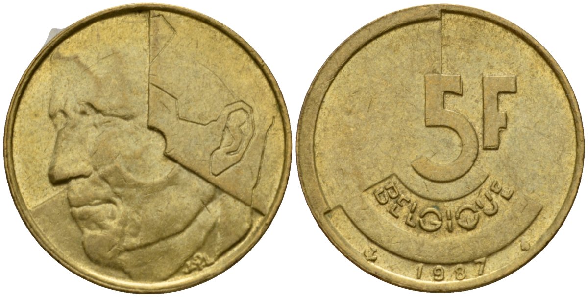 Бельгия 5 франков 1987 Belgique, Бодуэн I (1951-1993) KM 163 алюминиевая бронза 4601-157