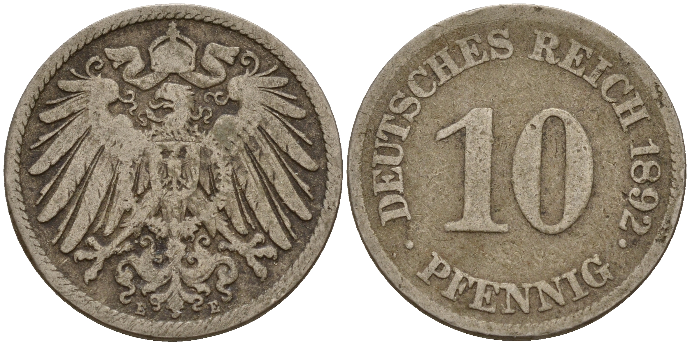 Германия 10 пфеннигов 1891 E J. 13,  KM 12 медно-никель    4603-515