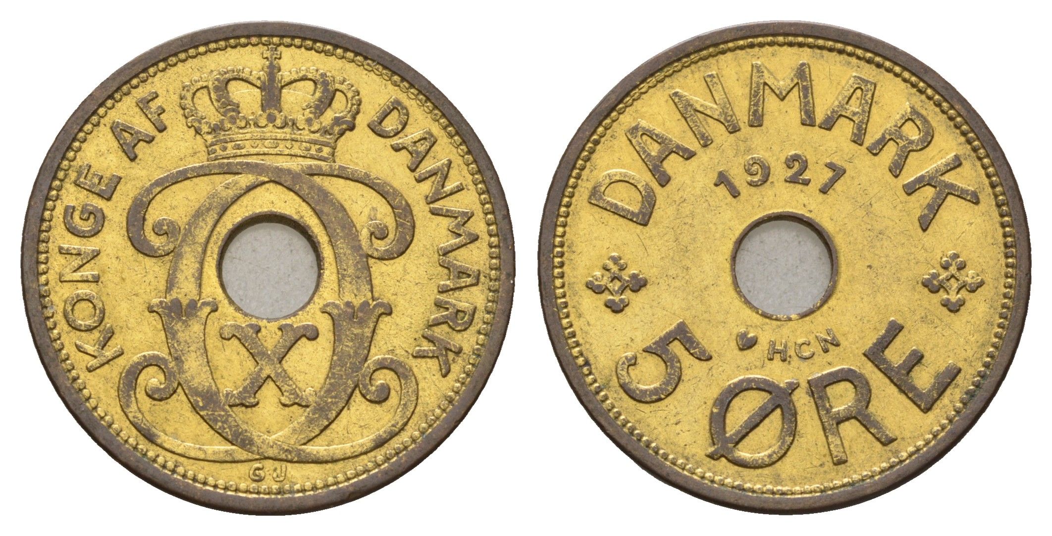 Дания 5 эре 1927 NCH, Кристиан X (1912-1947) KM 828 бронза 4700-755