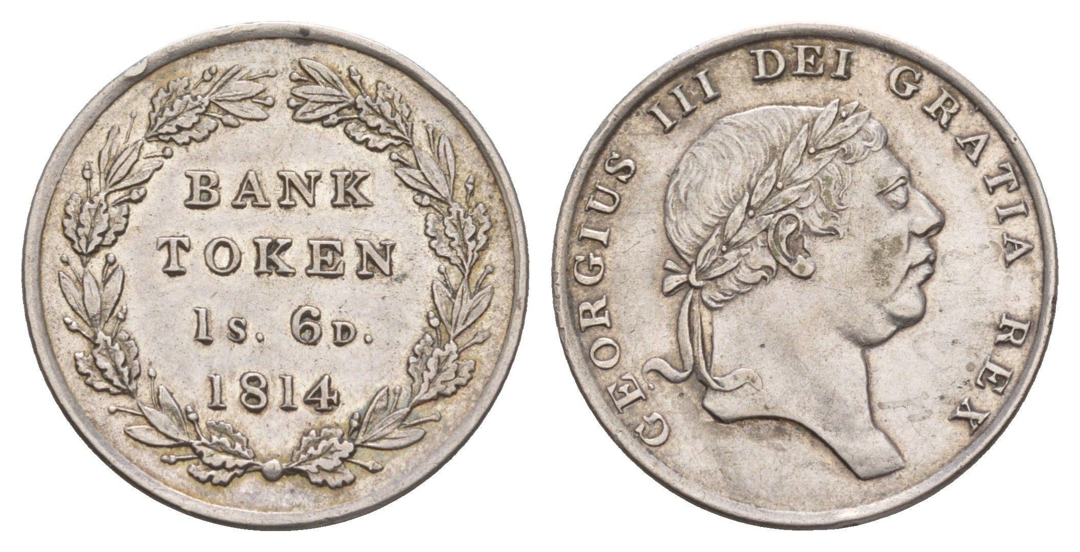 Великобритания, Сомерсет, Бристоль 1 шиллинг 6 пенсов 1814 Георг III (1760-1820), банковский токен KM Tn3, Spink 3772 серебро 00-801-46