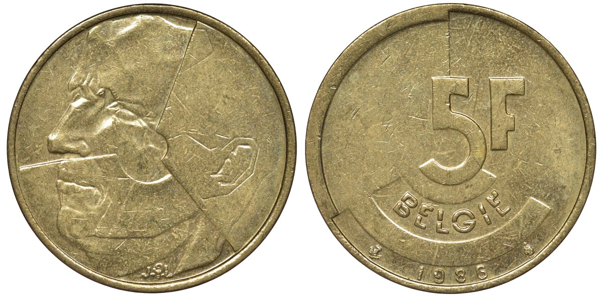 Бельгия 5 франков 1986 Belgie KM 164 алюминиевая бронза 4128-932