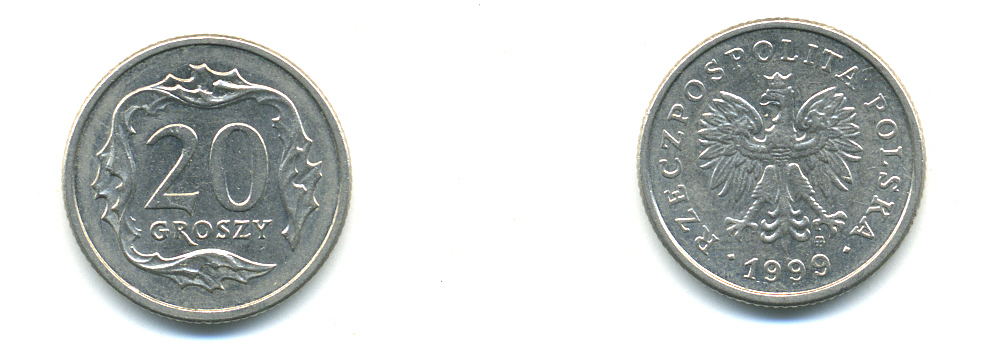 Польша 20 грошей 1999 MW KM 280 медно-никель 4379-1136