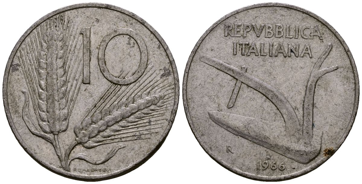 Италия 10 лир 1966 KM 93 алюминий 4176-231