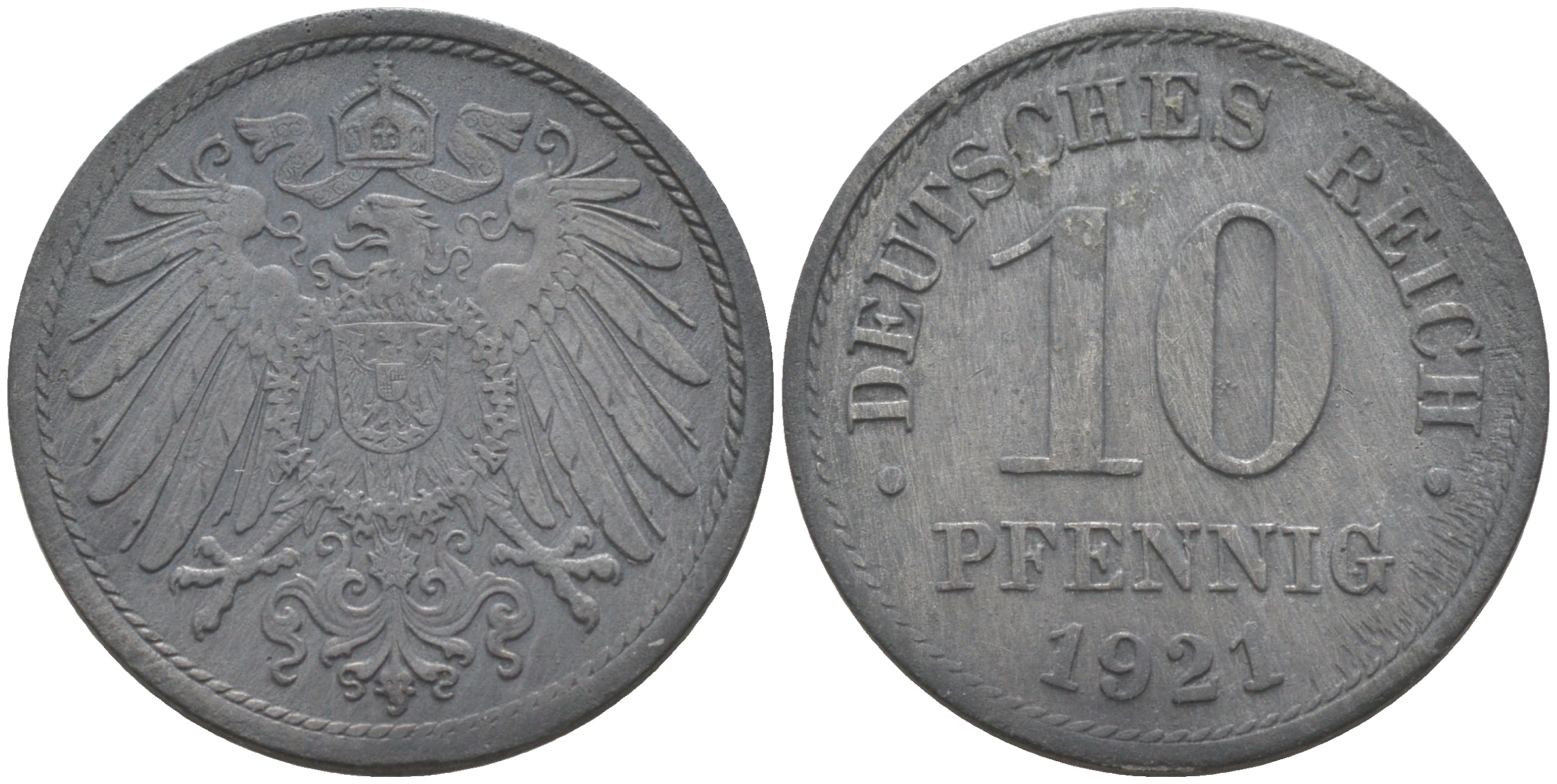 ГЕРМАНИЯ 10 ПФЕННИГОВ 1921 KM 26, J. 299 цинк 190-354