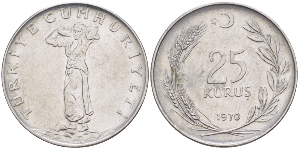 ТУРЦИЯ 25 КУРУШ 1970 KM 892.3 сталь 4529-1157
