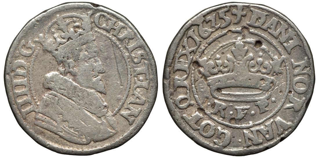 Дания 1/2 кроны 1625 Кристиан IV (1588-1648), вес 9,23 гр. KM 95, Sieg 81/H 128 серебро 00-801-62