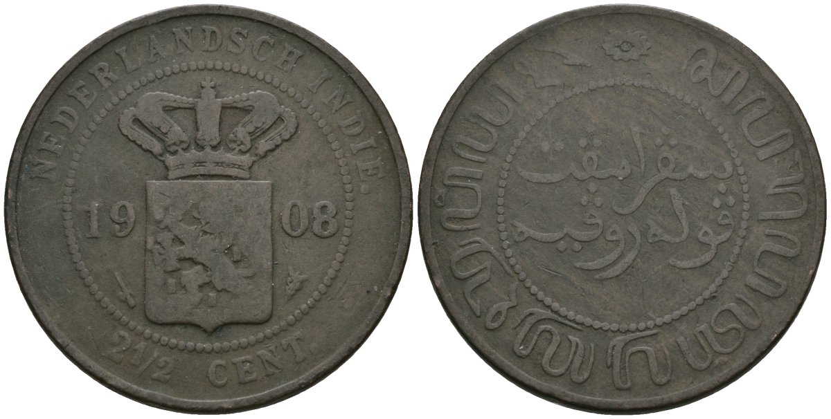 Нидерландская Ост-Индия 2 1/2 цента 1908 Вильгельмина (1890-1948) KM 308 медь 81-732