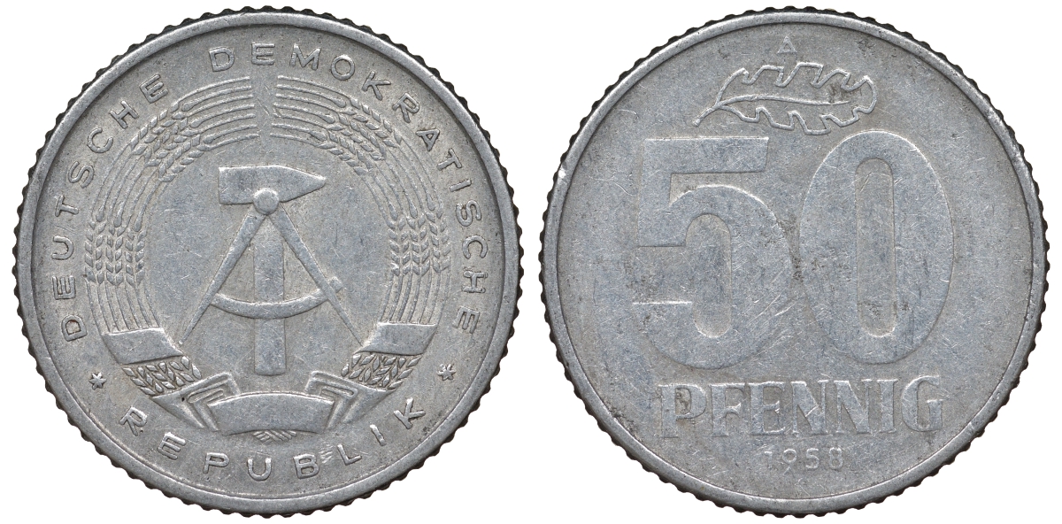 ГДР 50 ПФЕННИГОВ 1958 алюминий 62-627