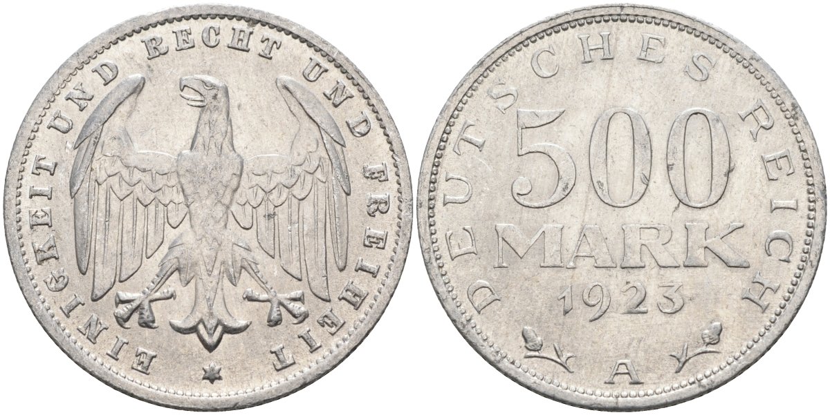 Германия 500 марок 1923 А KM 36, J.305 алюминий 221-626