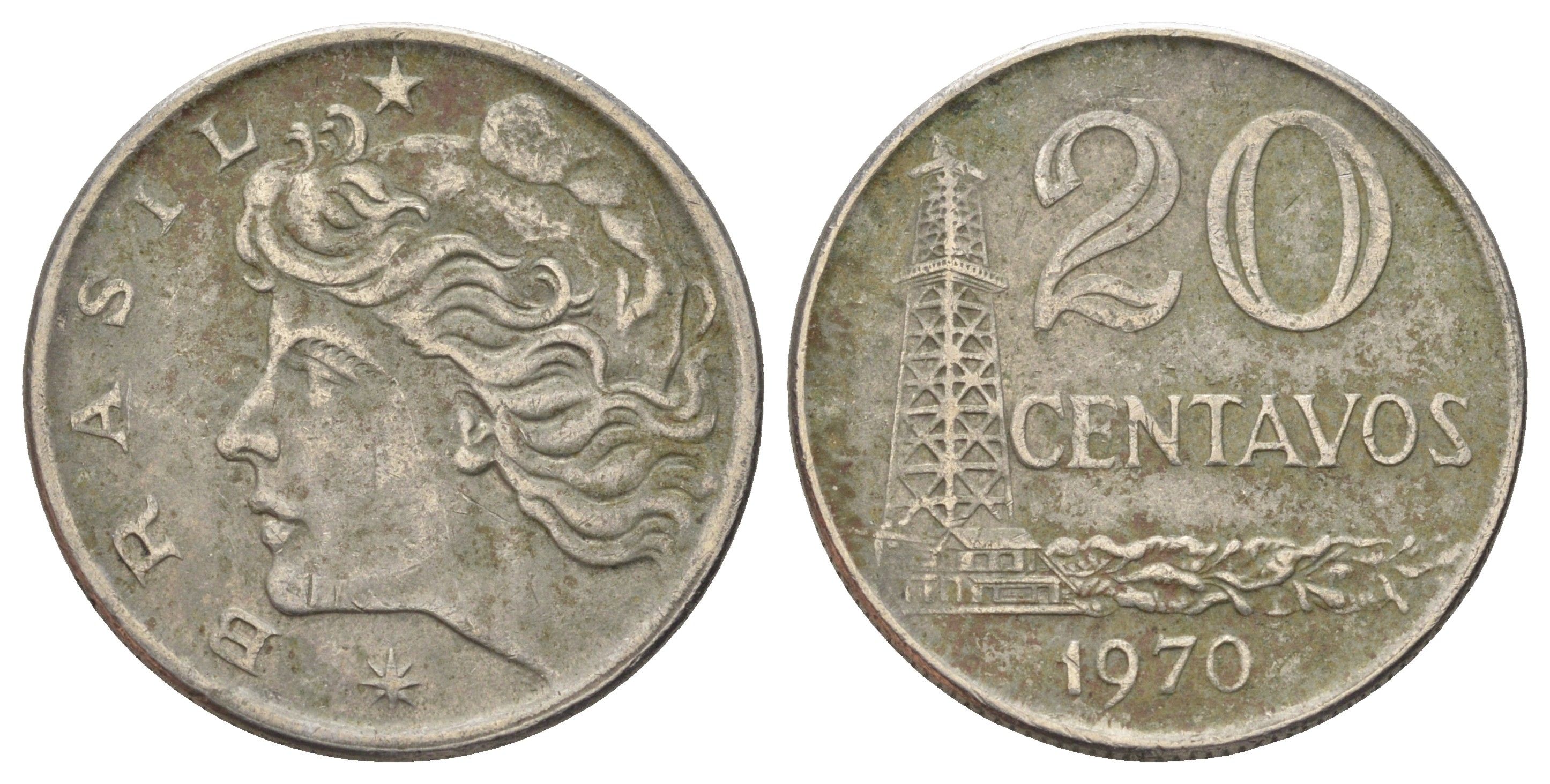 Бразилия 20 сентаво 1970 год-тип KM 579.2 медно-никель 4156-941