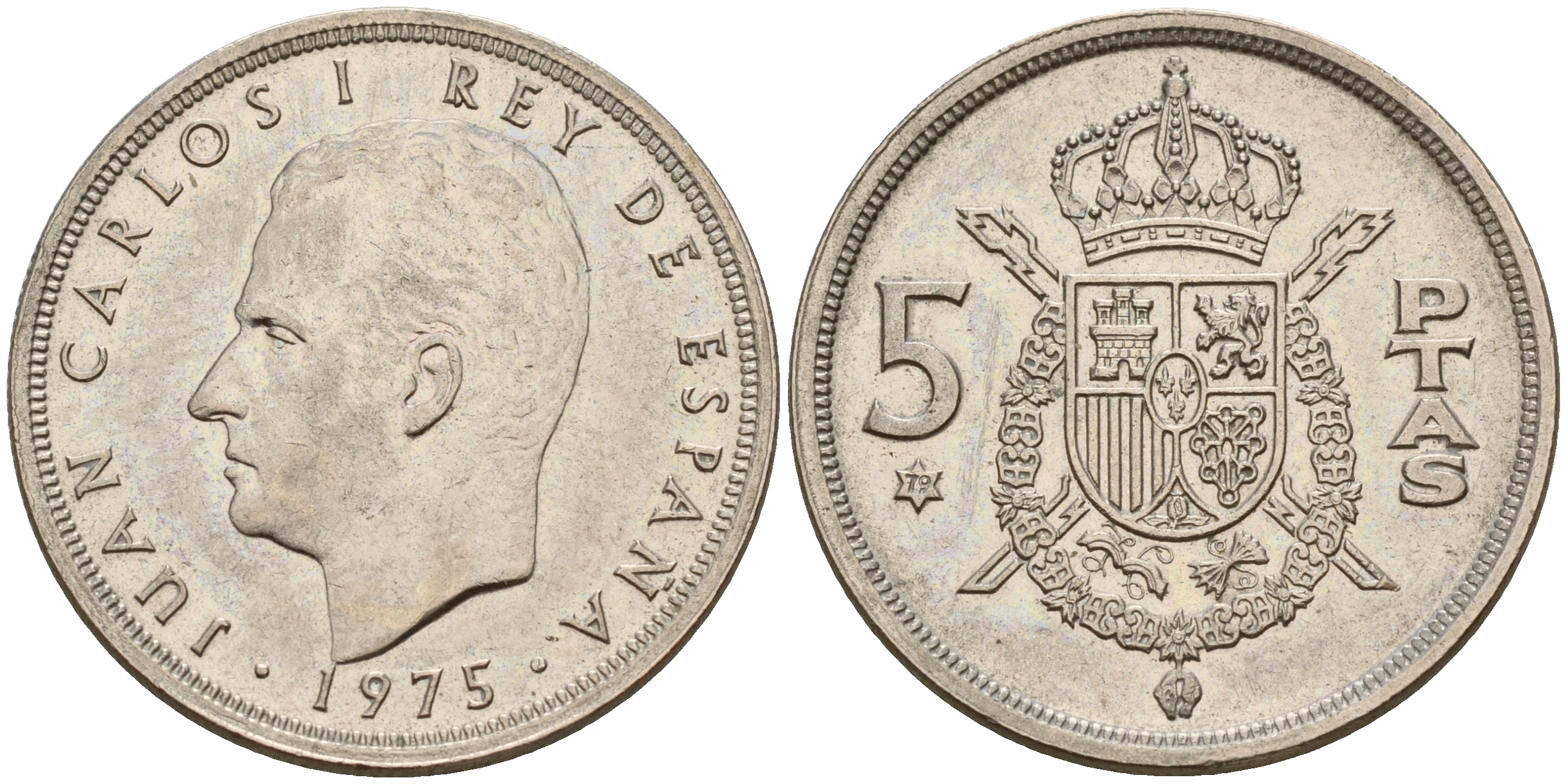 Испания 5 песет 1975 (79) Хуан Карлос I (1975-2014) KM 807 медно-никель    4601-1021