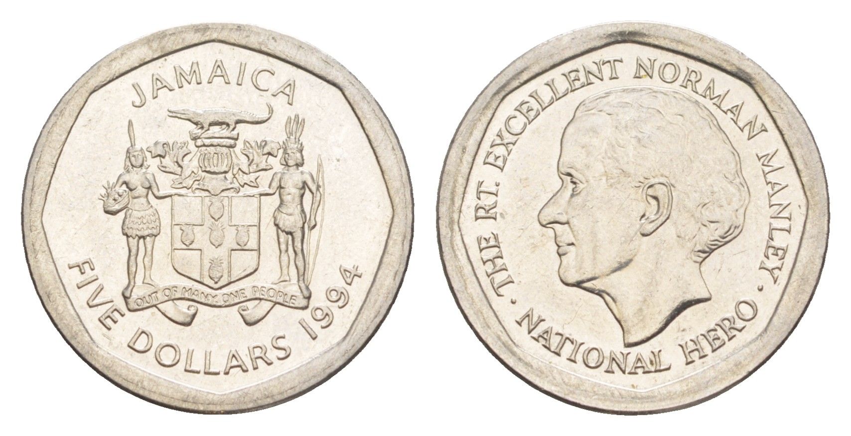 Ямайка 5 долларов 1994 KM 163 нержавеющая сталь UNC 4643-132