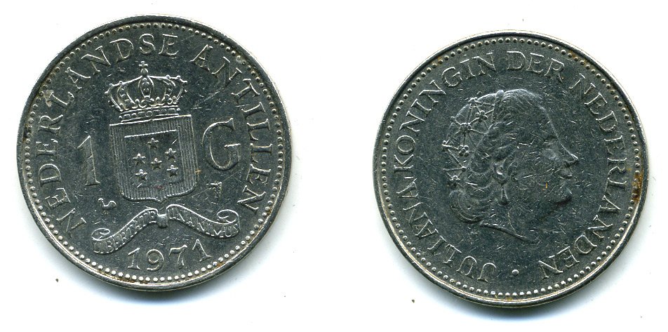 Нидерландские Антилы 1 гульден 1971 Юлиана (1948-1980) KM 12 никель 25-534