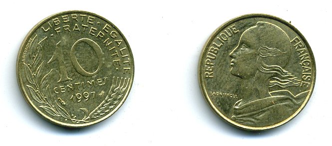 ФРАНЦИЯ 10 САНТИМОВ 1997 ТИП MARIANNE KM 929 медь алюминий никель 46-329