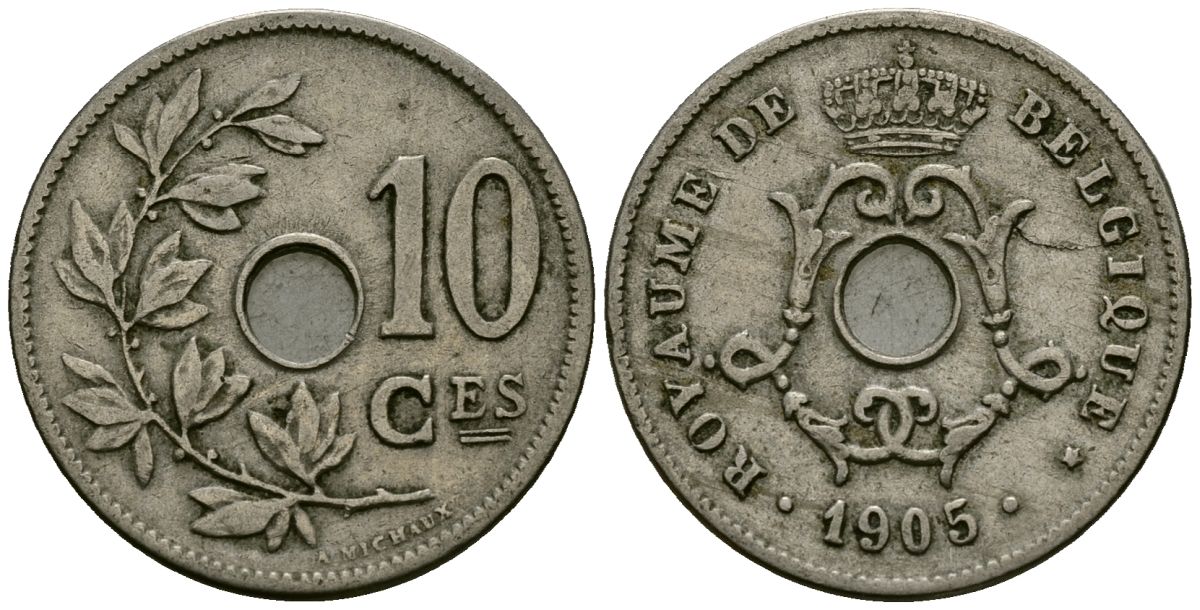 Бельгия 10 сантимов 1905 KM 52 медно-никель 4177-1251