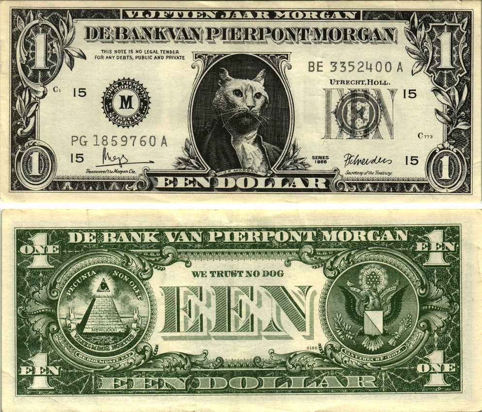 НИДЕРЛАНДЫ 1 ДОЛЛАР 1966 БАНК PIERPONT MORGAN, WE TRUST NO DOG бумага 7198-34-2-1