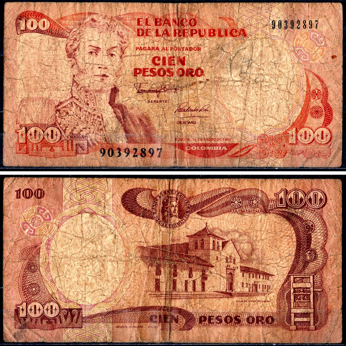 Колумбия 100 песо 1991 Pick 426e бумага 3295-82-1-2