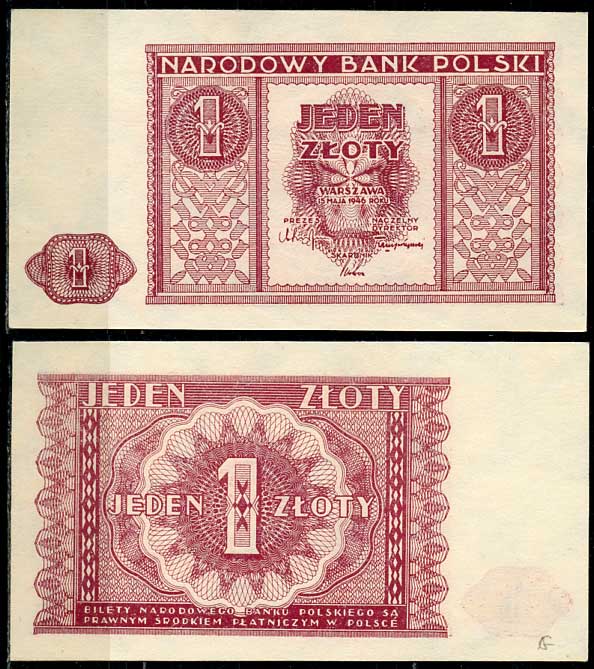 Польша 1 злотый 1946 Народный банк Pick 123 a  бумага  UNC (пресс) 8614-14-1-1