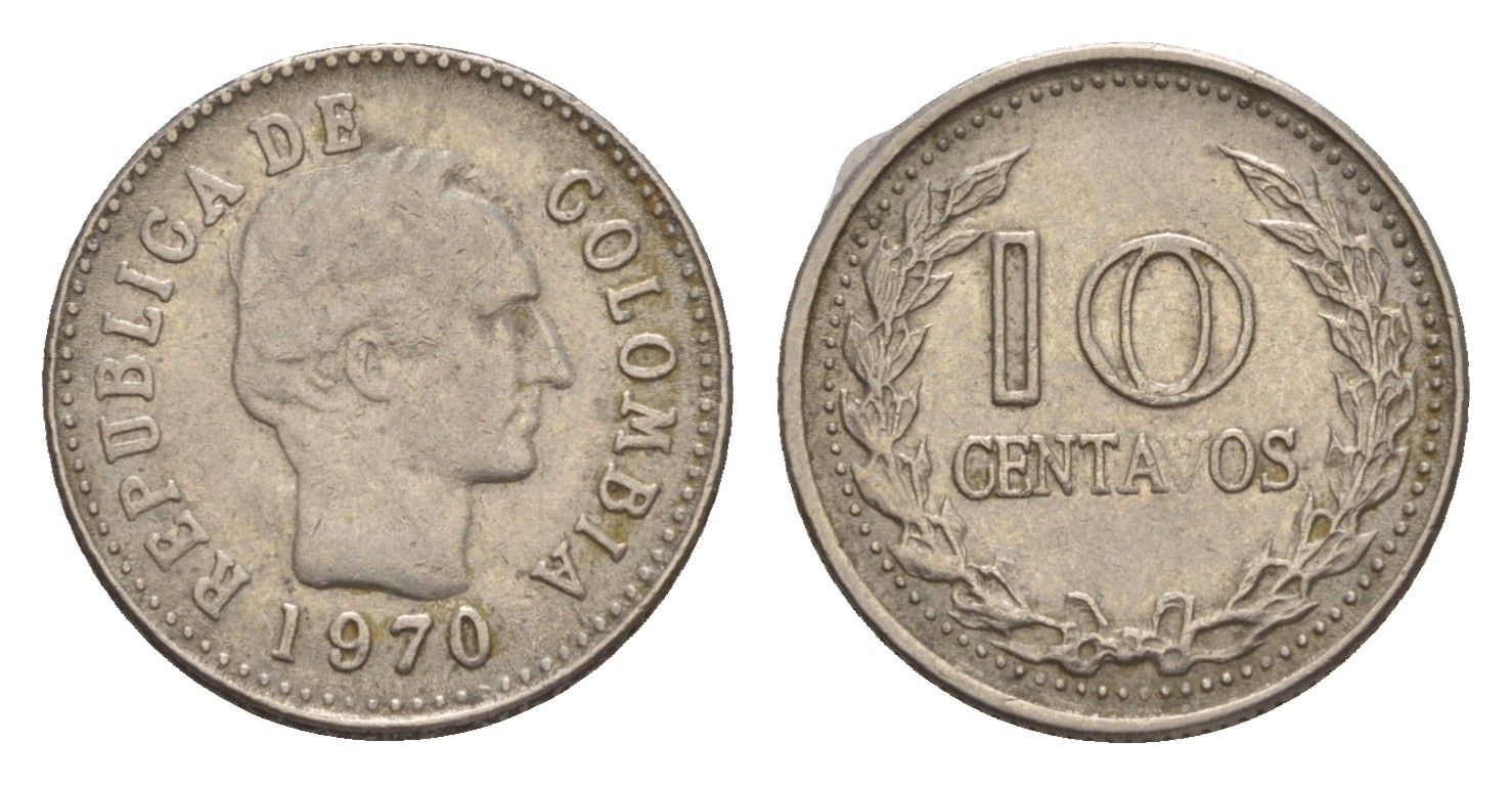 Колумбия 10 сентаво 1970 KM 236 сталь плакированная никелем 4655-914