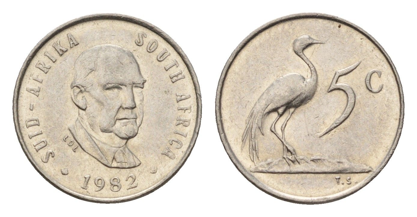 ЮАР 5 центов 1982 Окончание президентства Бальтазара Йоханнеса Форстера KM 111 никель 4674-653