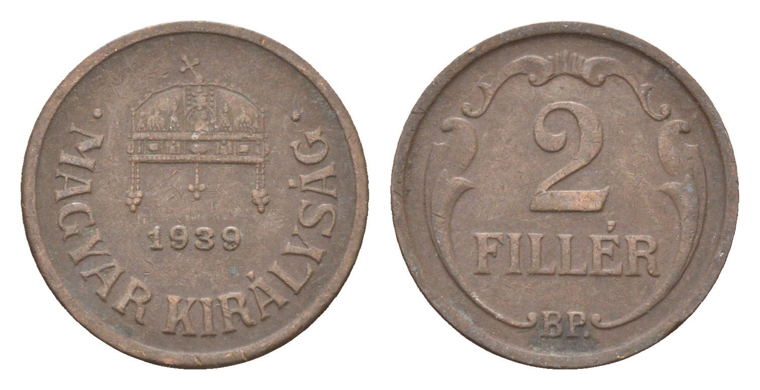 Венгрия 2 филлера 1939 BP KM 506 бронза 4665-457