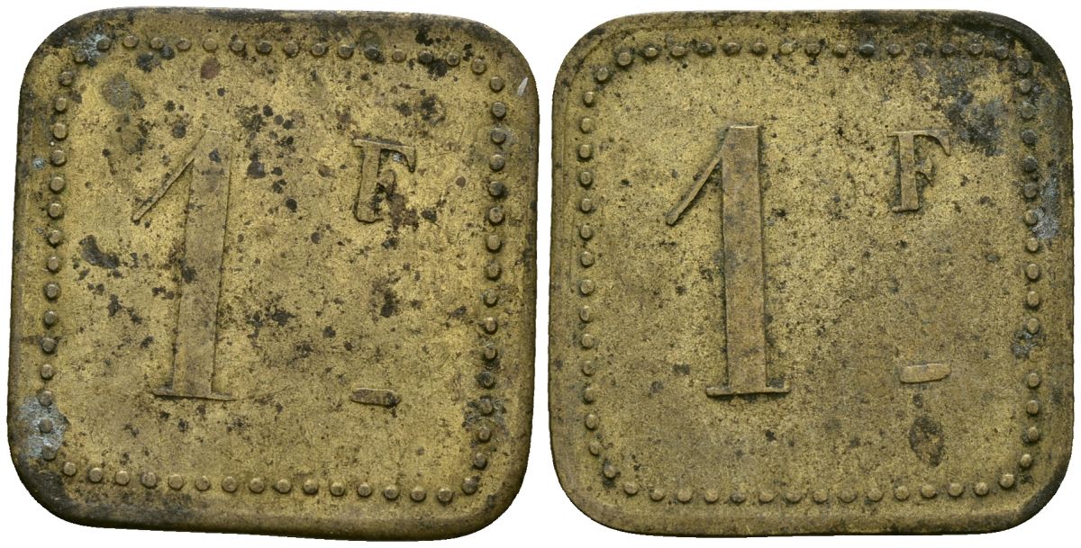 Франция 1 франк XIX-XX век ресторанный жетон латунь 4166-824