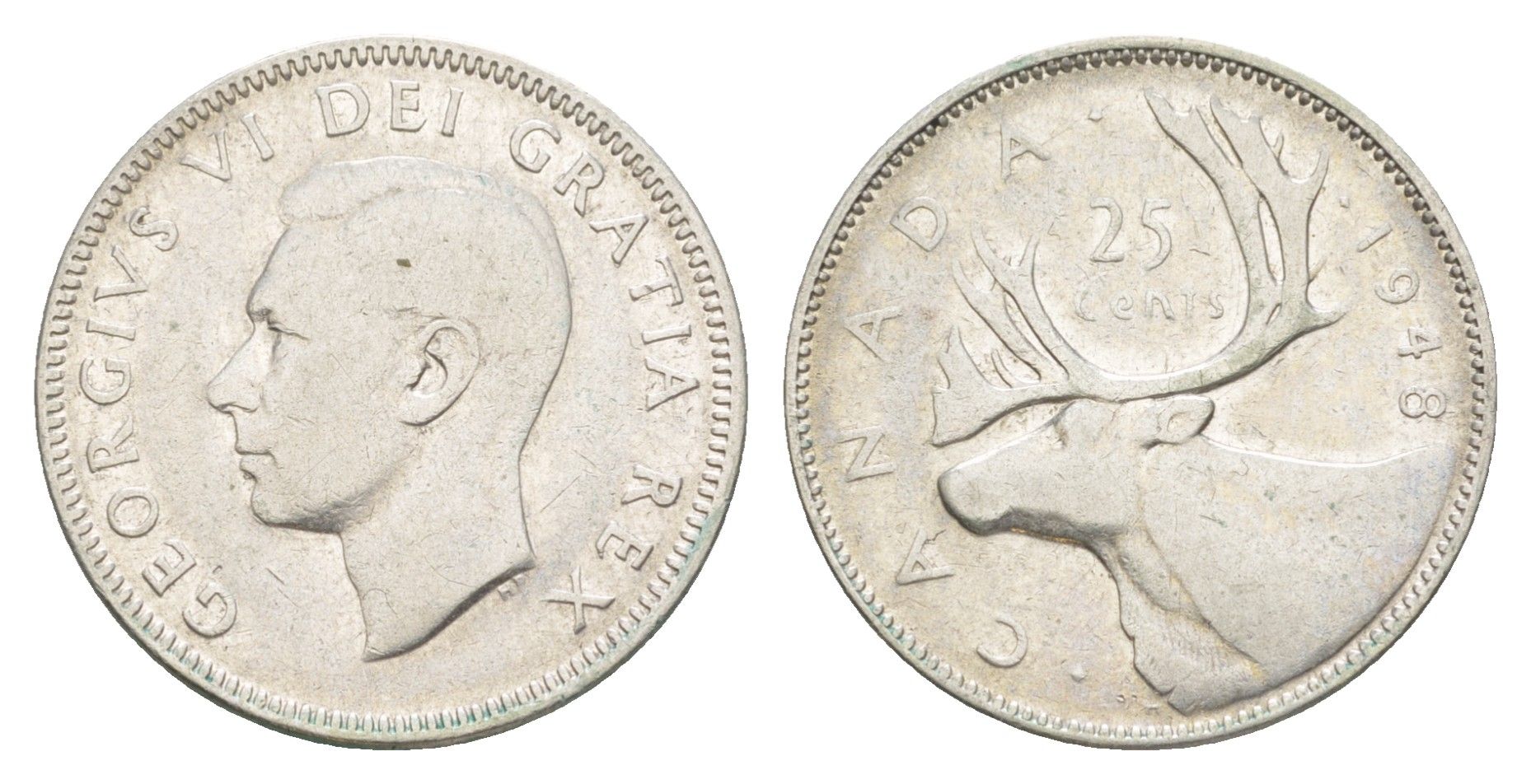 Канада 25 центов 1948 Георг V (1910-1936), олень KM 44 серебро 73-1326