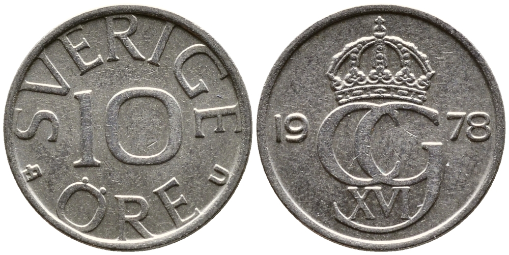 Швеция 10 эре 1978 U Карл XVI Густав (1973- ) KM 850 медно-никель 29-1156