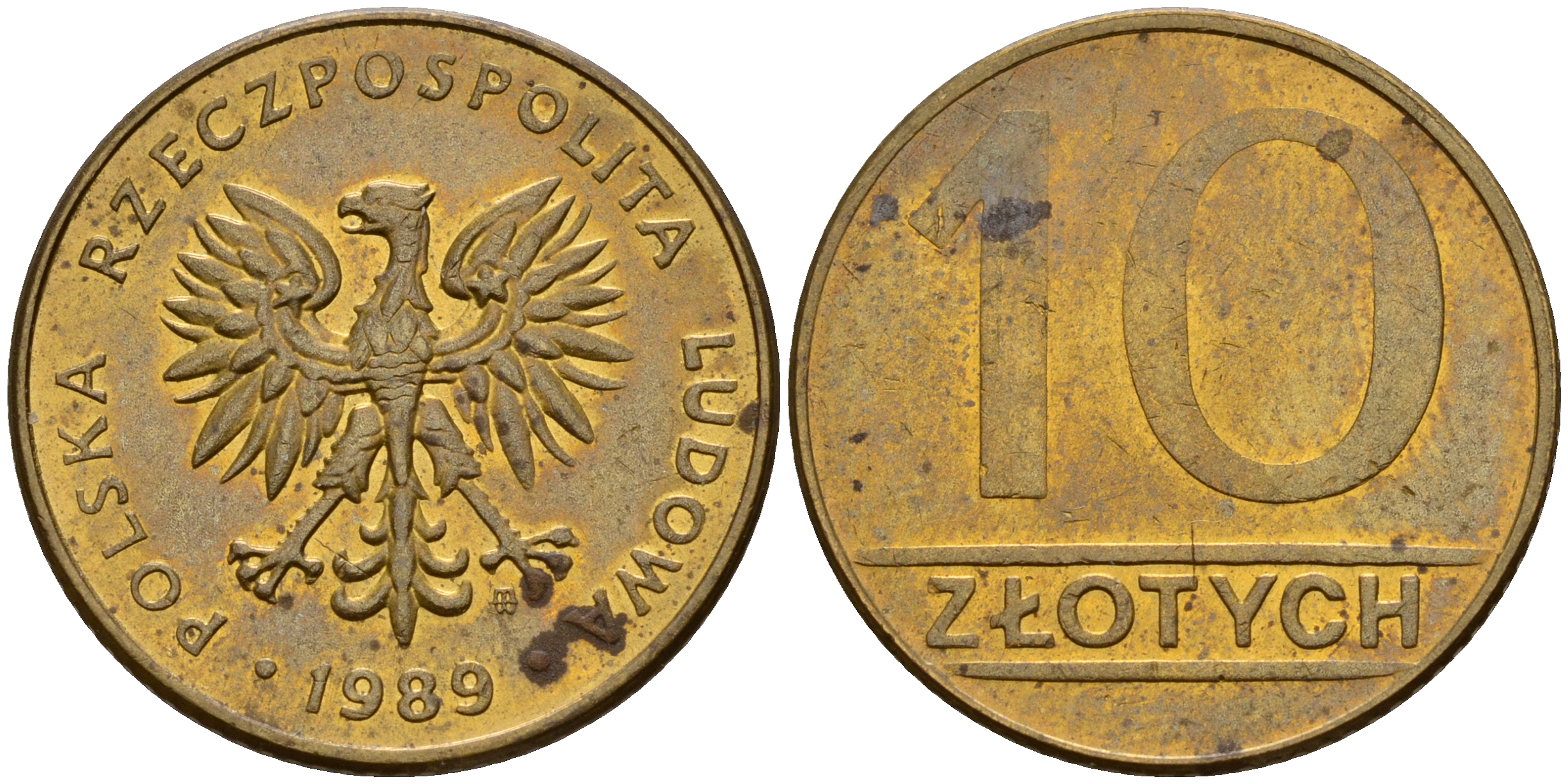 Польша 10 злотых 1989 MW KM 152.2 латунь    4161-127