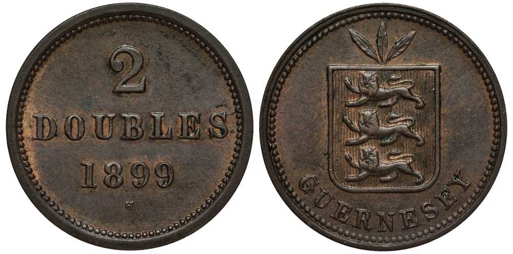 Гернси 2 дабла (дубля) 1899 H KM 9 бронза 650-614