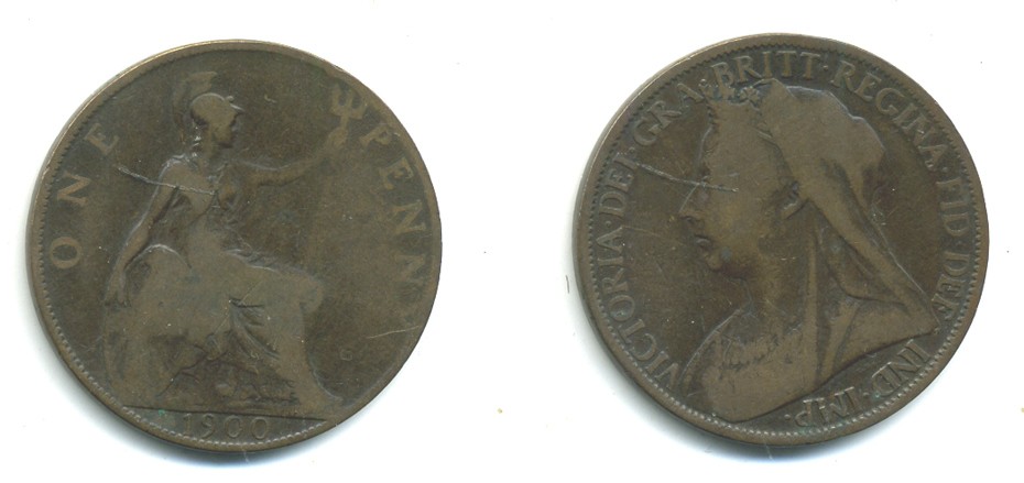 Великобритания 1 пенни 1900 Виктория (1837-1901) KM 790, Spink 3961 бронза 47-741