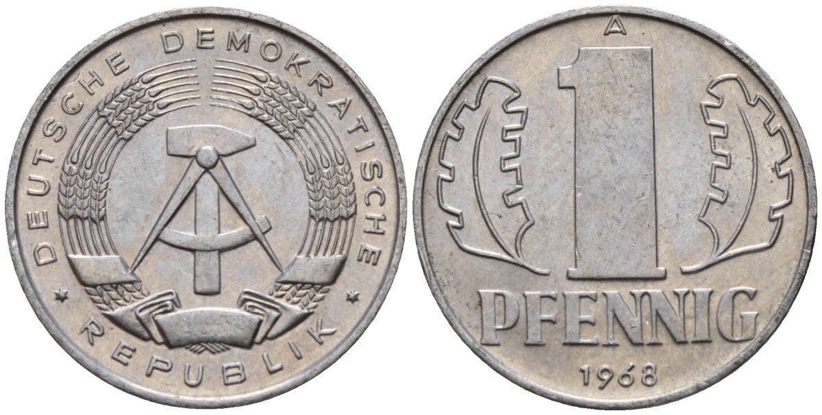 ГДР 1 пфенниг 1968 A KM 8.1 алюминий 4189-514
