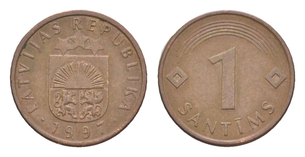 Латвия 1 сантим 1997 KM 15 сталь плакированая медью 4115-1046