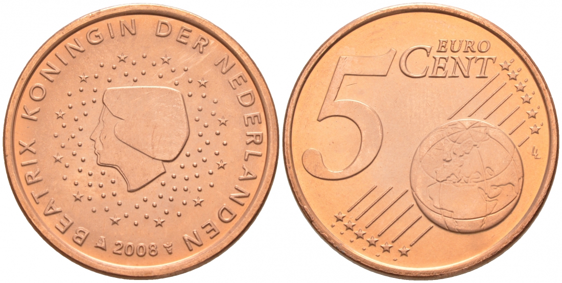 Нидерланды 5 евроцентов 2008 KM 236 сталь плакированная медью UNC 186-252