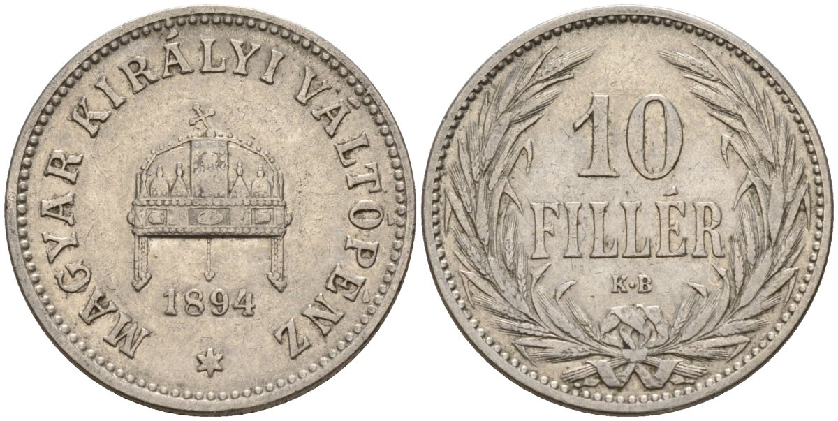 Венгрия 10 филлеров 1894 KB, Франц Иосиф I (1848-1916) KM 482 никель 4151-1067