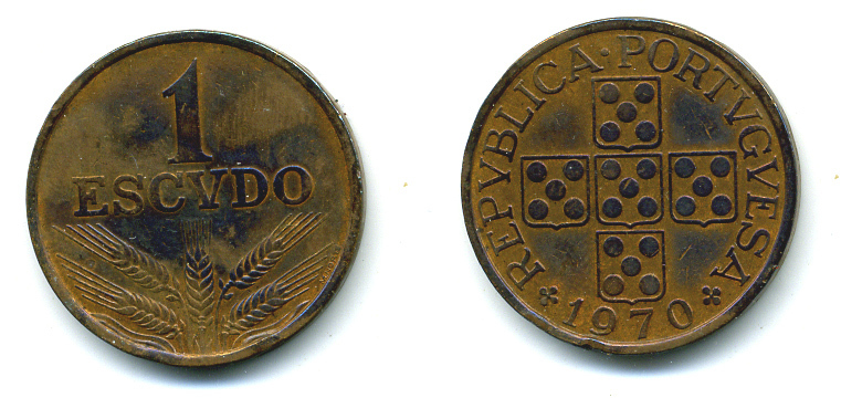 Португалия 1 эскудо 1970 KM 597 бронза 59-1122